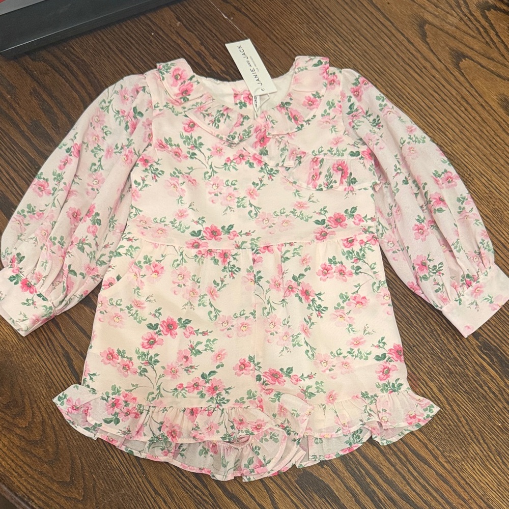 Janie and Jack Pink Floral Long-Sleeve Romper
